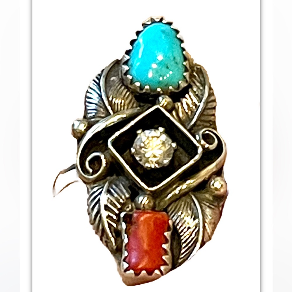 Sterling Old Pawn Turquoise & Coral Ring